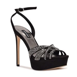Nine West | Gobig Platform Sandals in Black Shimmer Suede